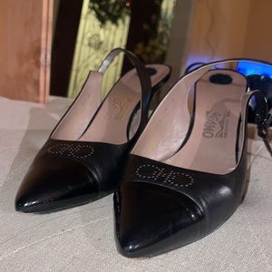 Salvatore Ferragamo black sling back heels